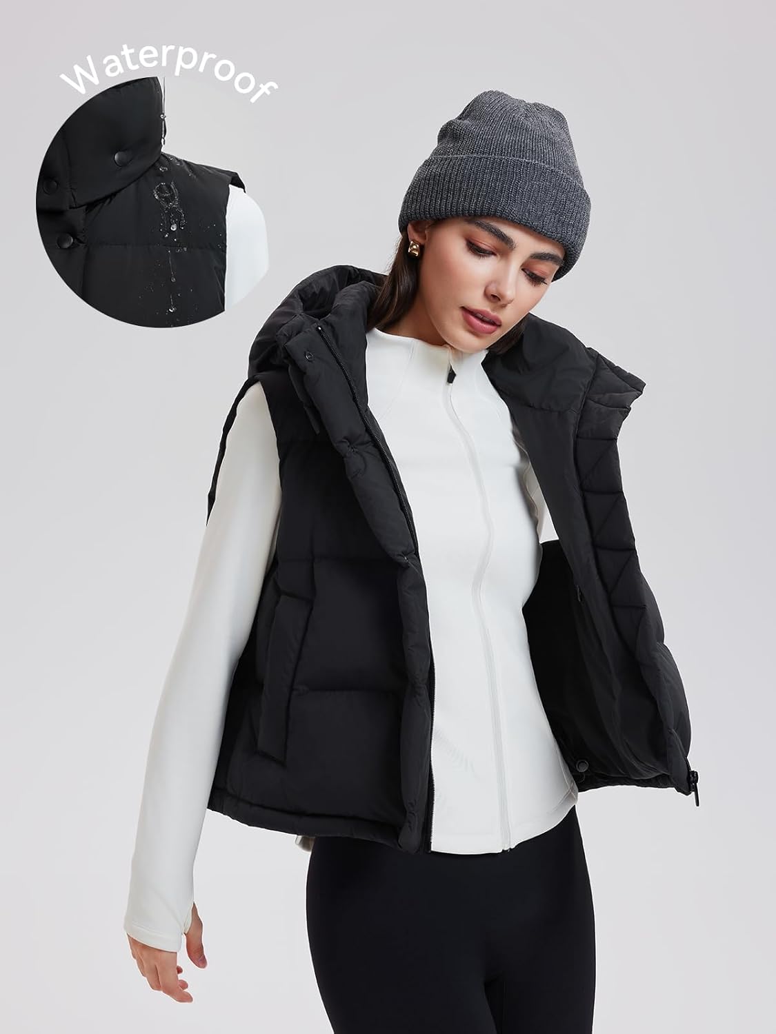 Airfree Women Cropped Puffer Vest 800 Fill Lightweight Goose Down Jacket Sleeveless Winter Coats with Removable Hood