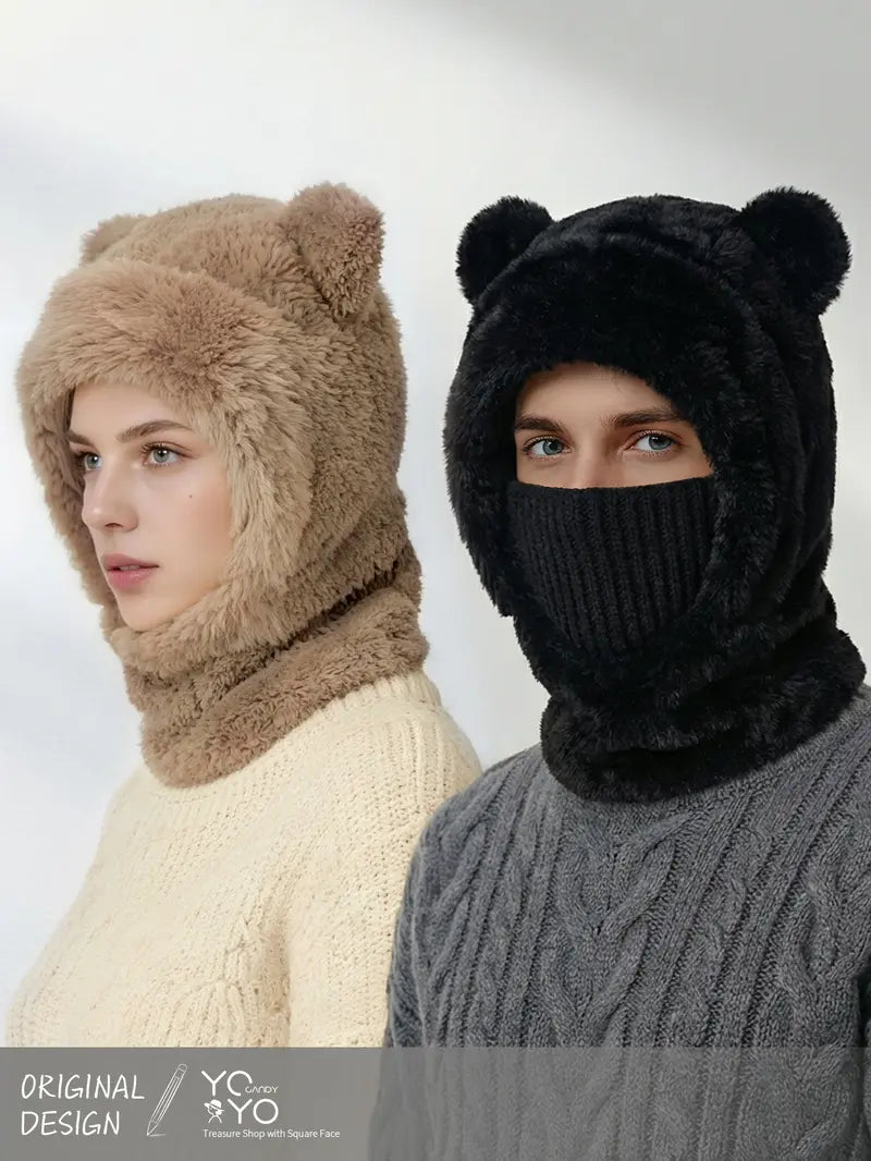 Original Bear Ear Windproof Winter Hat - Stylish Warm Headwear for Cycling and Outdoor Use