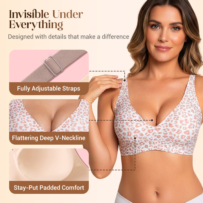 Womens Comfortable Wireless Push Up Bralette - Seamless Deep V Everyday T-Shirt Bra