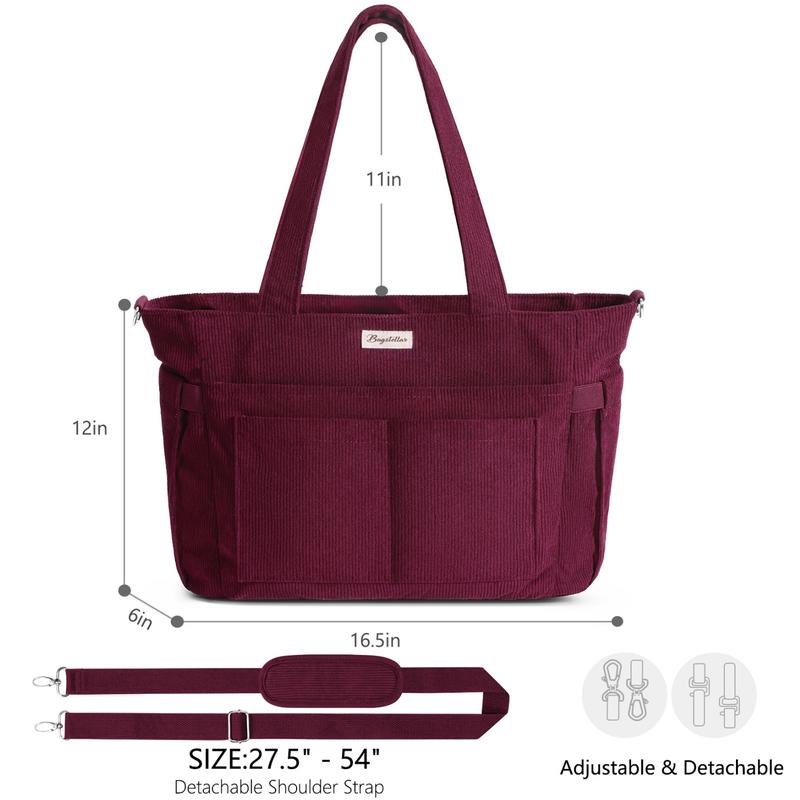 Corduroy Tote Bag for Women, 15.6 inch Laptop Work Bag with Large Cup Holder