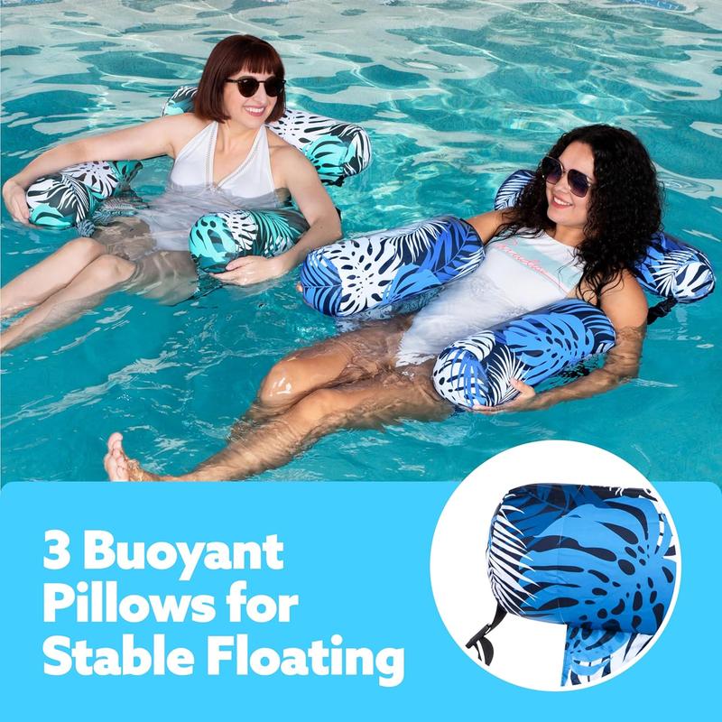 Inflatable Pool Floats for Adults, 2 Pack Floating Lounge Chairs with Mesh Hammock