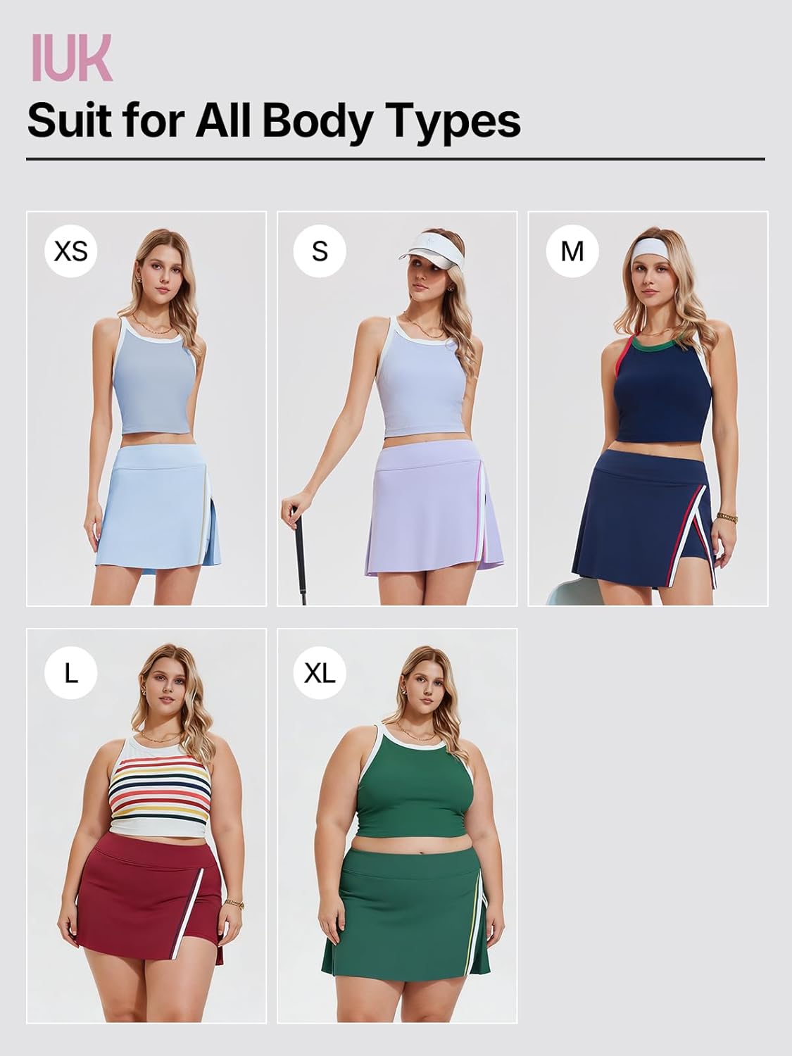 Women’s 2 Piece Tennis Skirt Set Athletic Side Slit Skort with 4 Pockets & Padded Racerback Crop Top