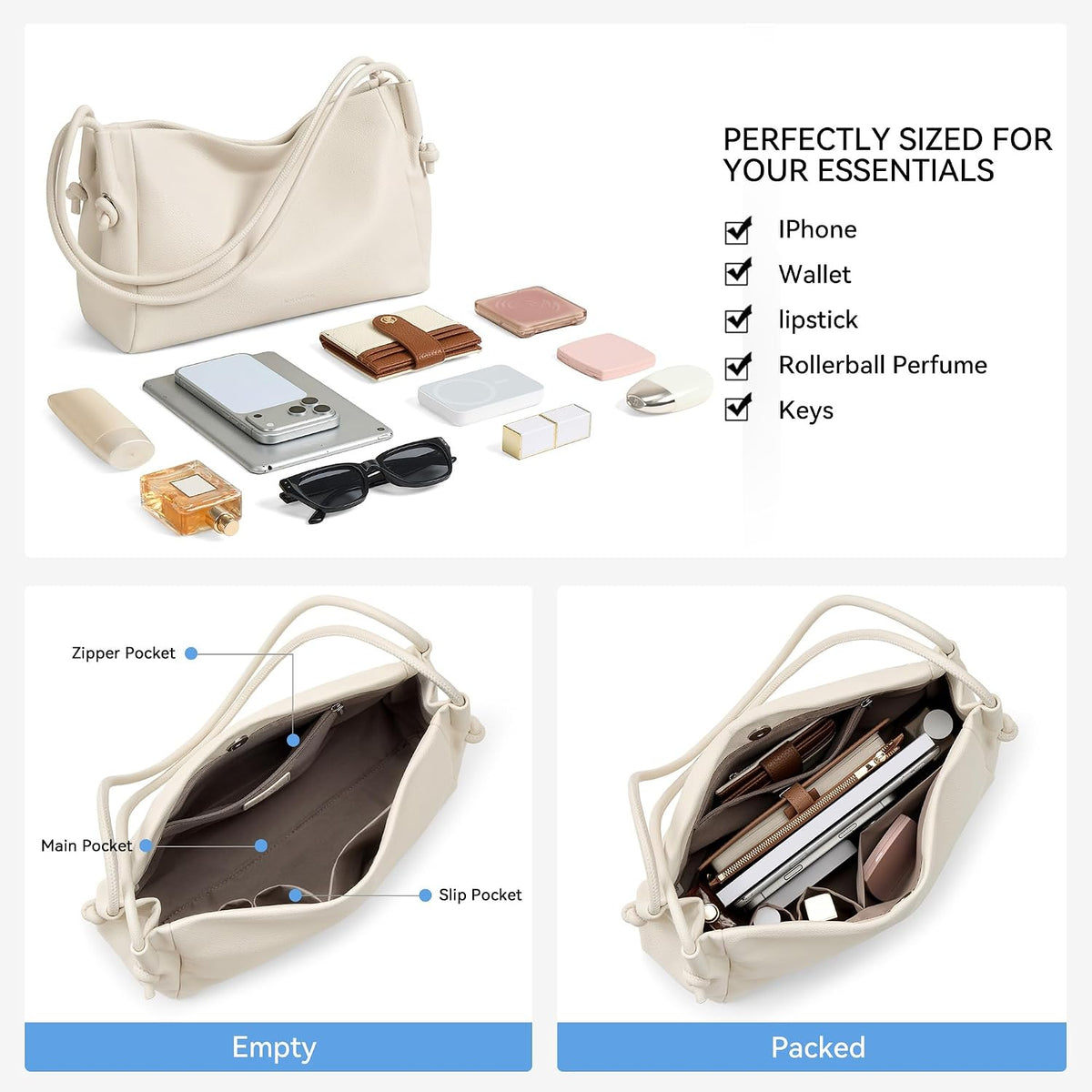 Shoulder Bag for Women - Pebbled Vegan Leather Purses, Soft Hobo Handbag for Travel and Work