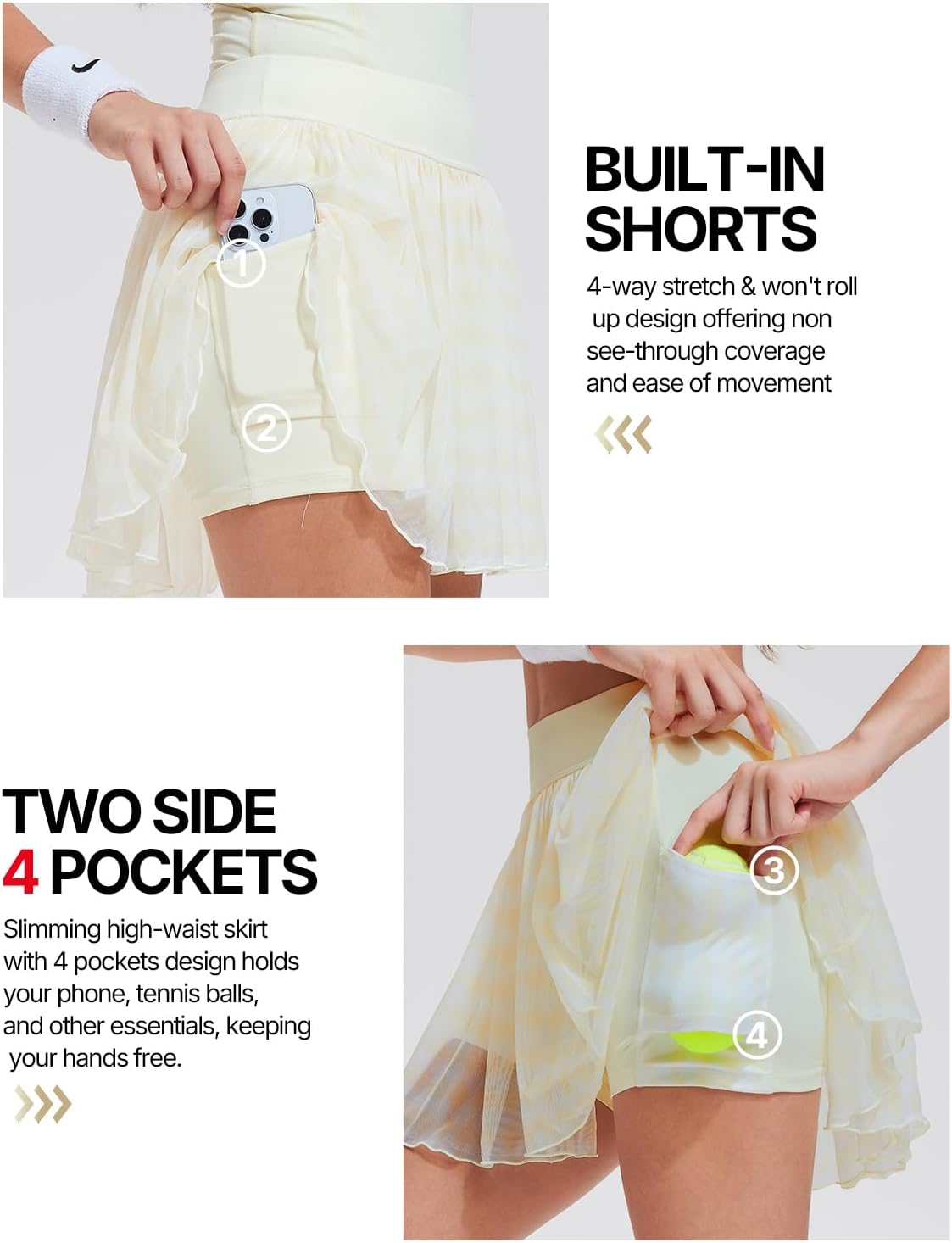 Women's 2 Piece Tennis Skirt Set - Sleeveless Golf Outfit with Built-in Shorts and 4 Pockets