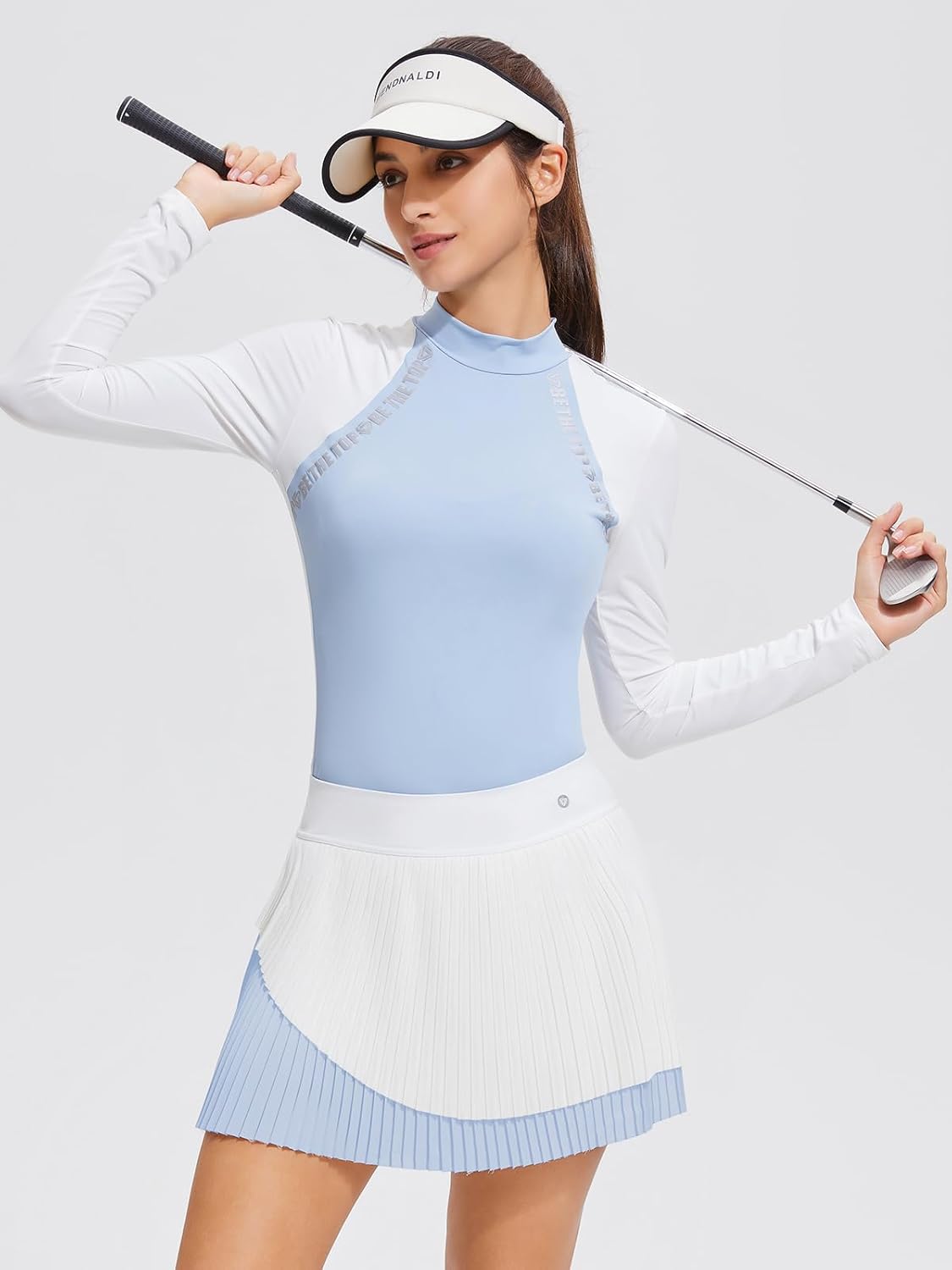 Airfree Two Piece Sets for Women Mock Neck Long Sleeve Tops Golf Skirts Outfits Pleated Tennis Skirt Fall Casual Sets