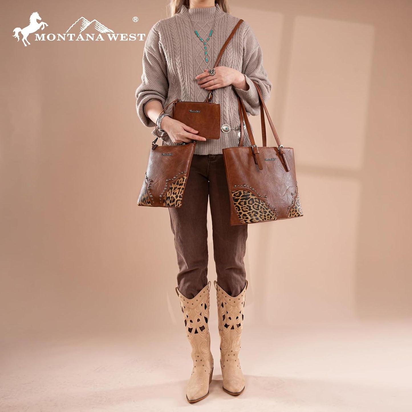 3Pcs Leopard Print Tote Bag Set for Women - Stylish Satchel Handbags with Concealed Carry Pocket