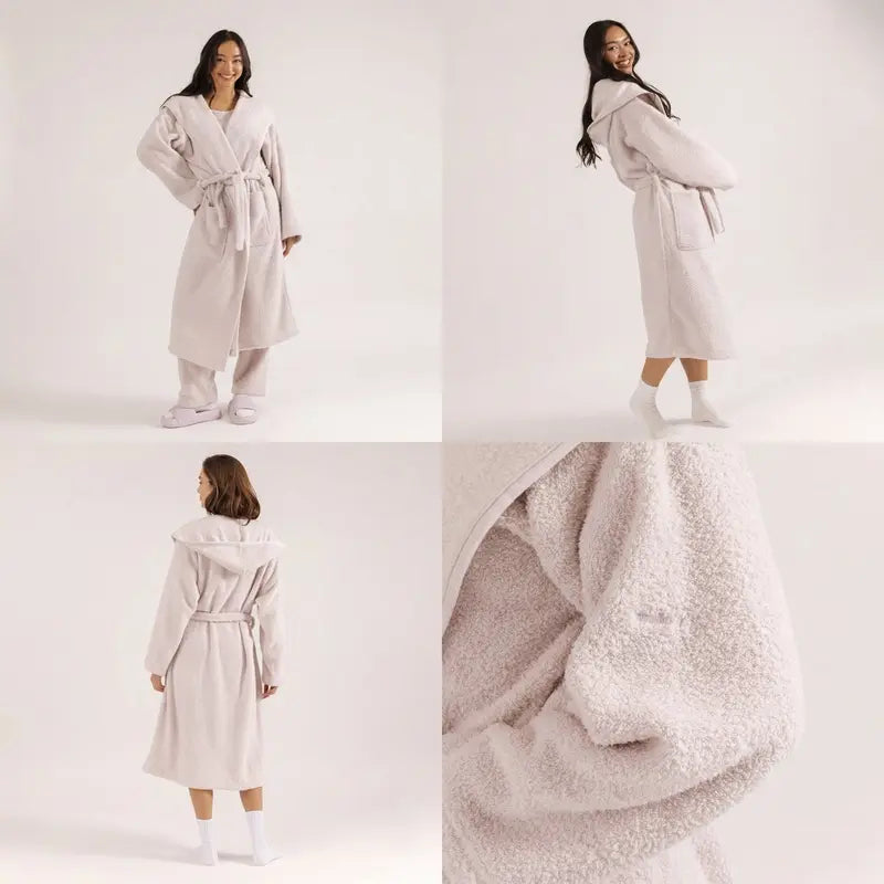 Double Sided Plush Fleece Hooded Robe - Ultra Soft Cloud-Like Bathrobe and Loungewear