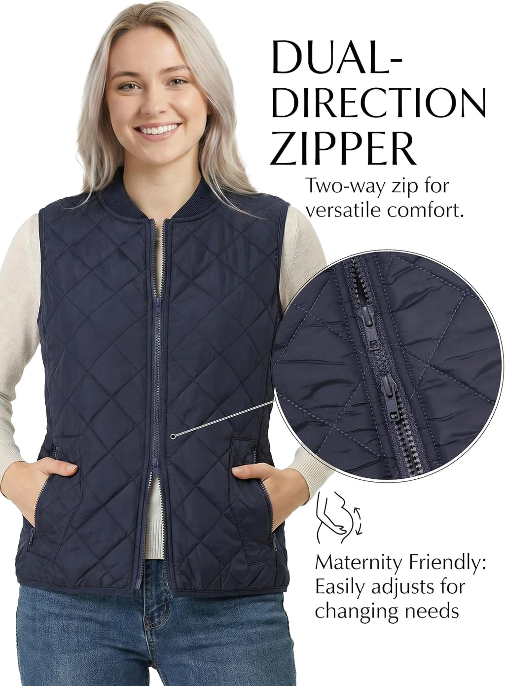 Womens Lightweight Quilted Vest - Zip Up Sleeveless Padded Gilet for Fall