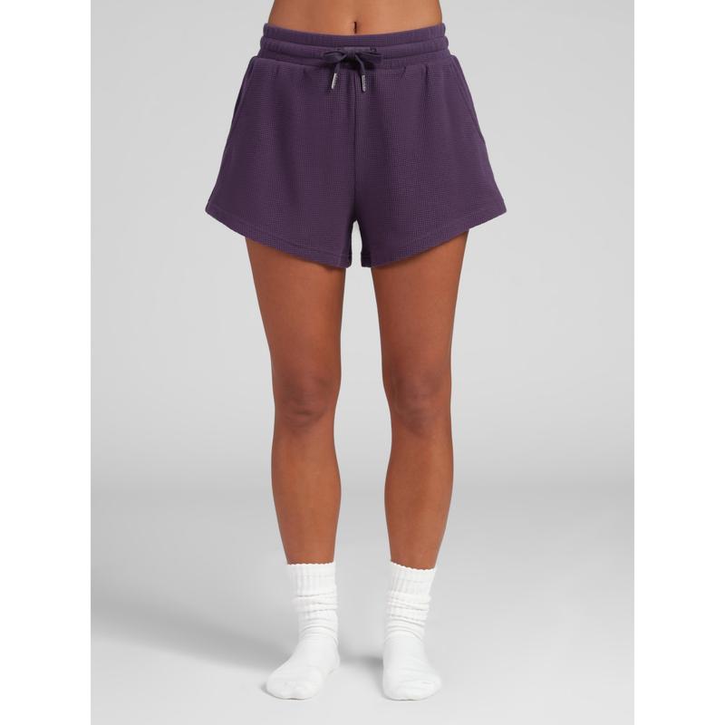 Waffle Lounge Shorts with Curved Hem and Elastic Waistband for Sports and Lounging