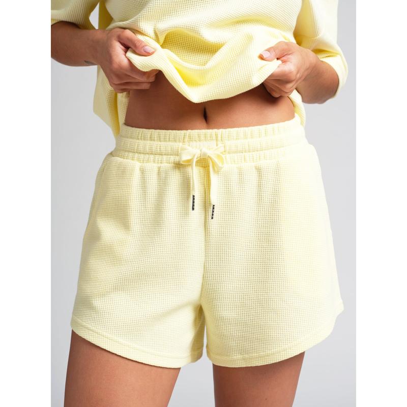 Waffle Lounge Shorts with Curved Hem and Elastic Waistband for Sports and Lounging