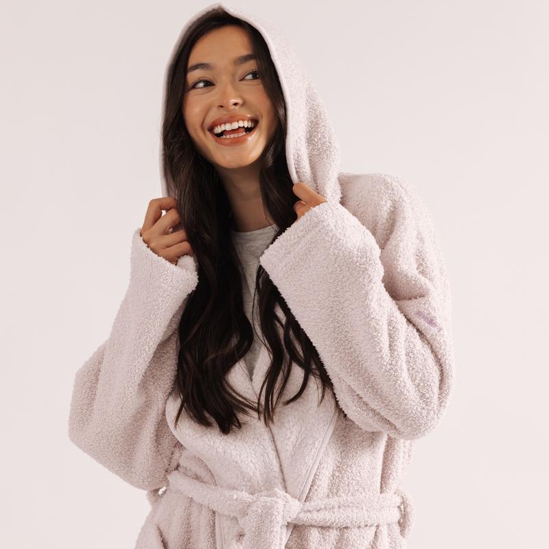 Double Sided Plush Fleece Hooded Robe - Ultra Soft Cloud-Like Bathrobe and Loungewear