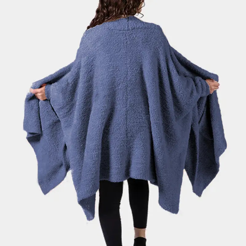 Women's Oversize Fleece Blanket Cape - 50" Width Flowing Side Slits Machine Washable Shawl-Wrap
