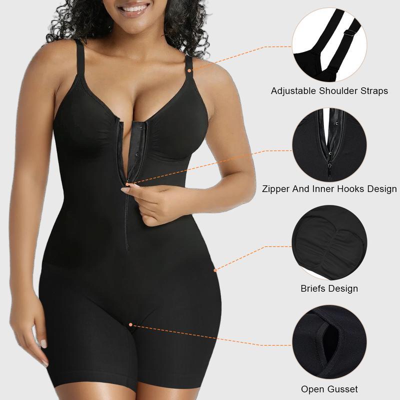 Tummy Control Bodysuit Corset with Zipper and Adjustable Straps - Ultra Stretch Sculpting Shapewear