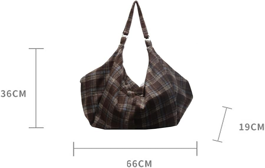Plaid Tote Bag for Women Large Hobo Shoulder Bag Lightweight Slouchy Handbag for Work Travel