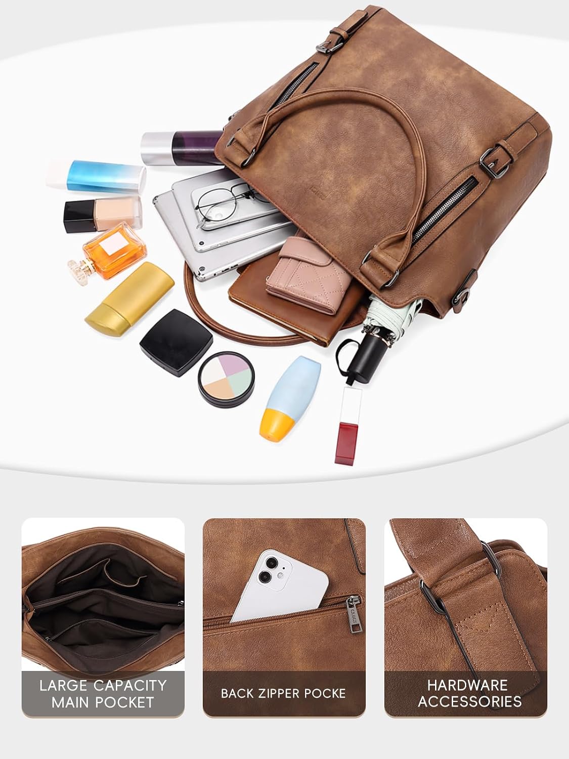 Large Hobo Bags for Women, Water Repellent Tote Handbags with Multiple Pockets and Adjustable Strap