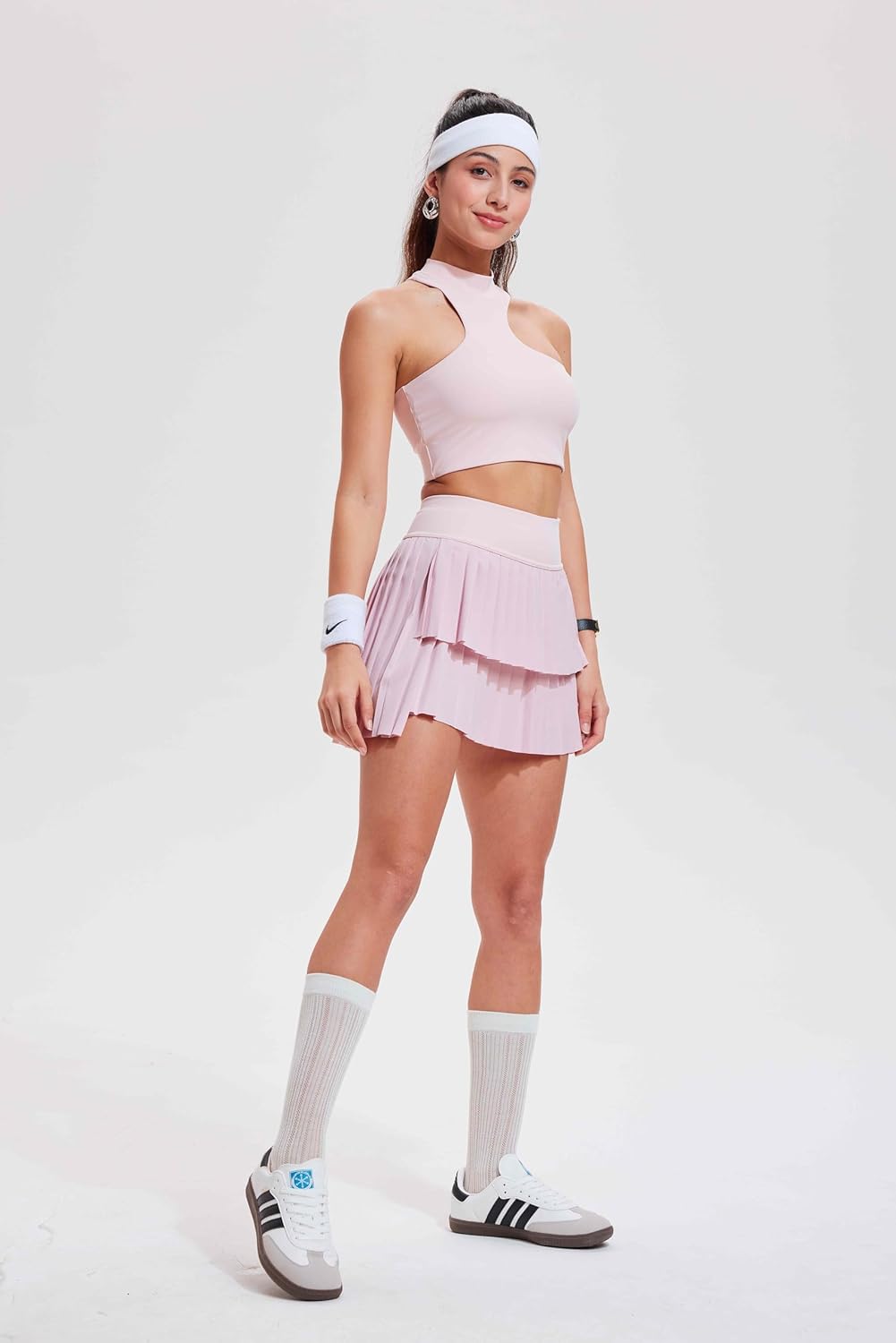 Tennis Skirt Sets for Women Half High Collar Irregular Bra Double Ruffle Golf Skirt Set Women 2 Piece Outfits