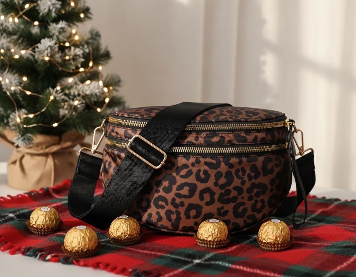 Leopard Print Crossbody Bag for Women - Spacious Nylon Bum Bag & Belt Wallet