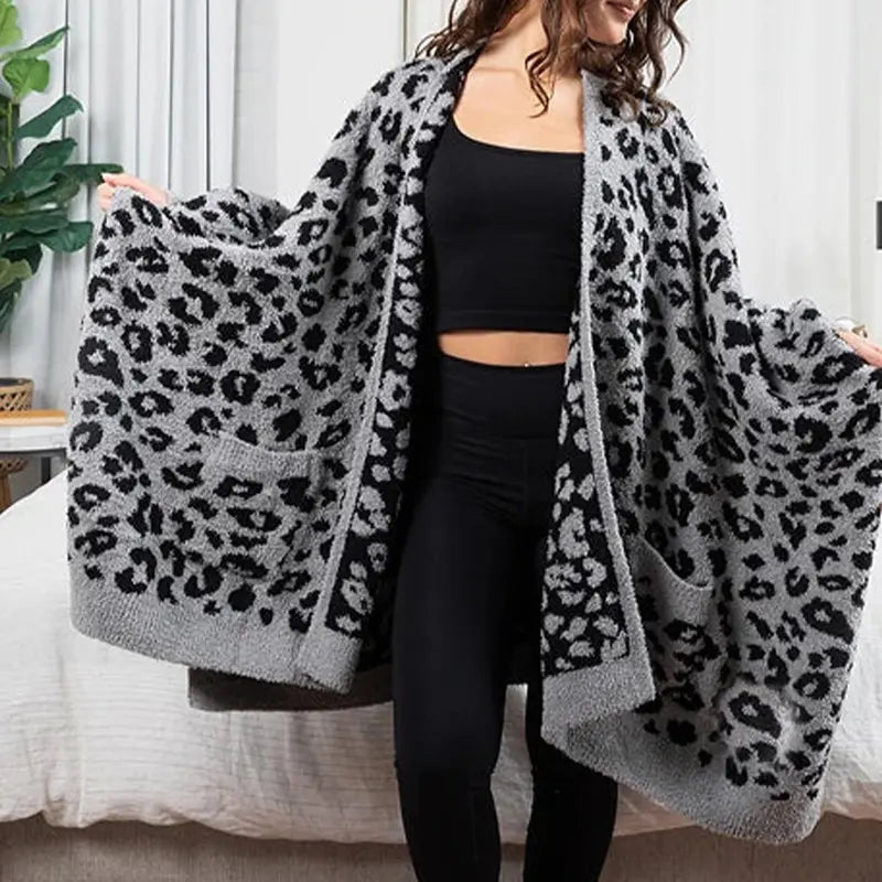 Women's Oversize Fleece Blanket Cape - 50" Width Flowing Side Slits Machine Washable Shawl-Wrap