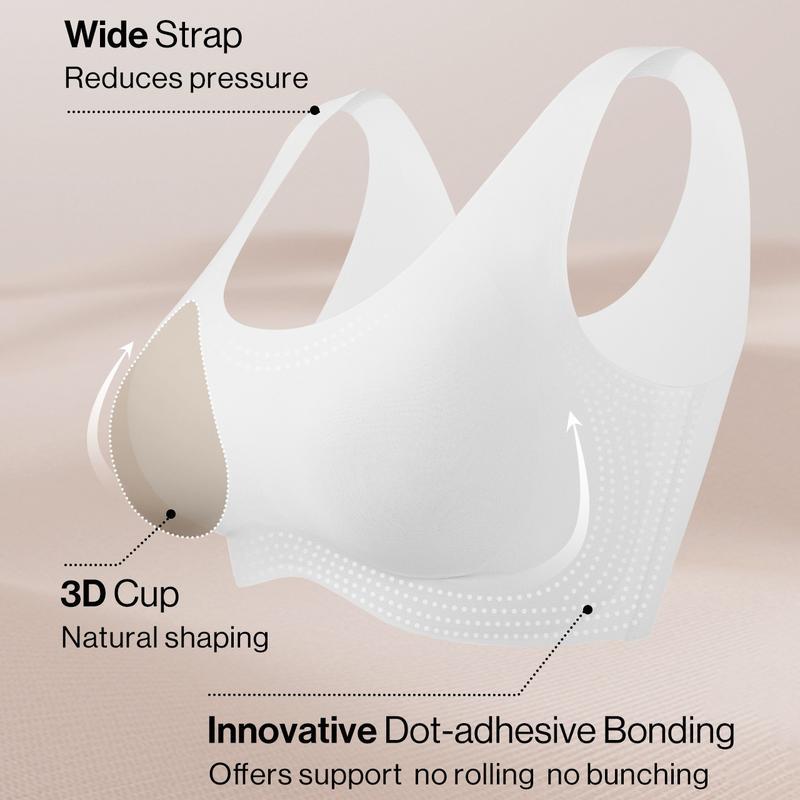 Seamless Wireless Bralette for Women - Full Coverage Smooth Pull On Bra with Wide Straps