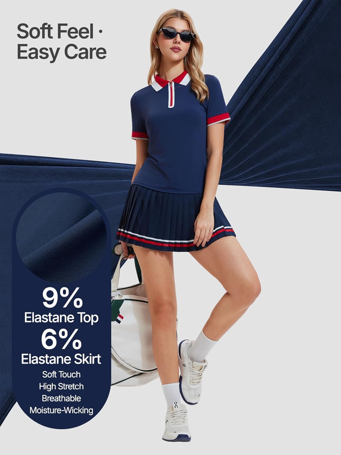 Women's 2-Piece Tennis Skirt Set, Polo V-Neck Top & High-Waisted Pleated Skirt Athletic Outfit