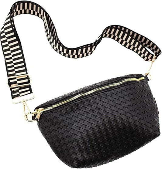 Woven Crossbody Bag for Women - Vegan Leather Purse with Adjustable Strap, Lightweight Pressed Design