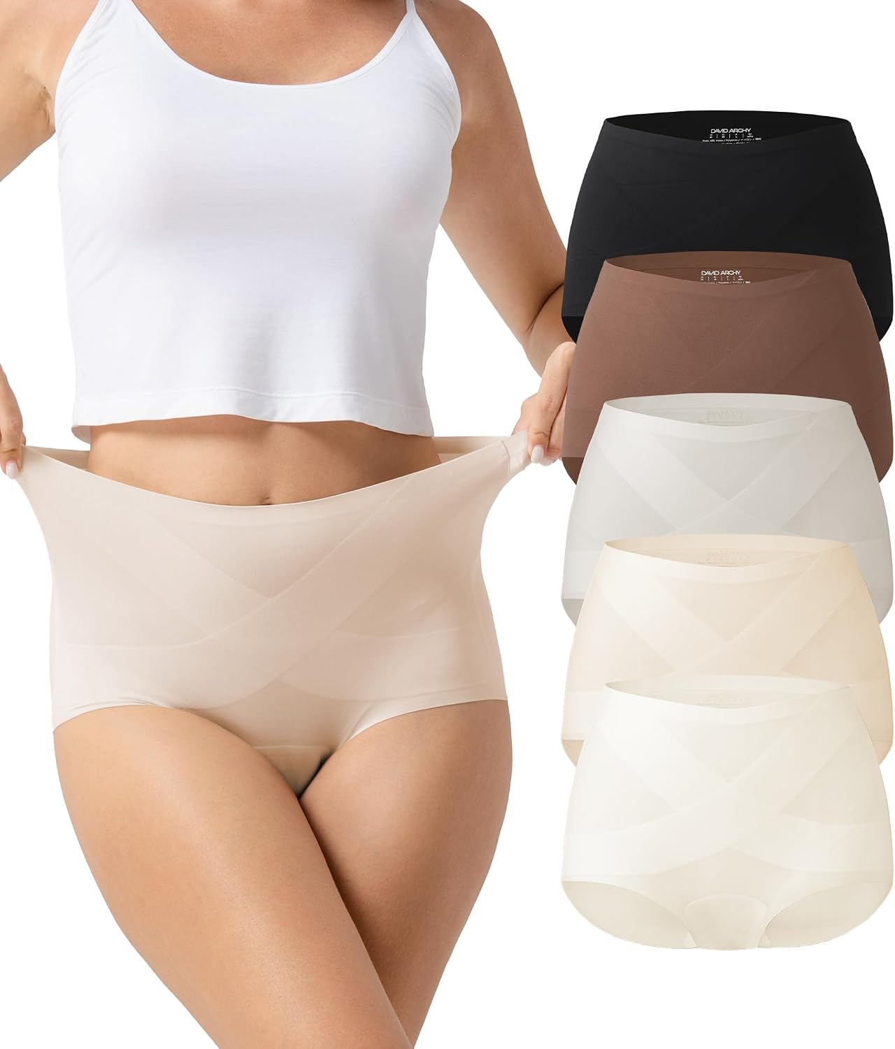 Women's Seamless Underwear, 5-Pack Buttery Soft High Waist Panties, Tummy Full Coverage No Show Invisible Briefs