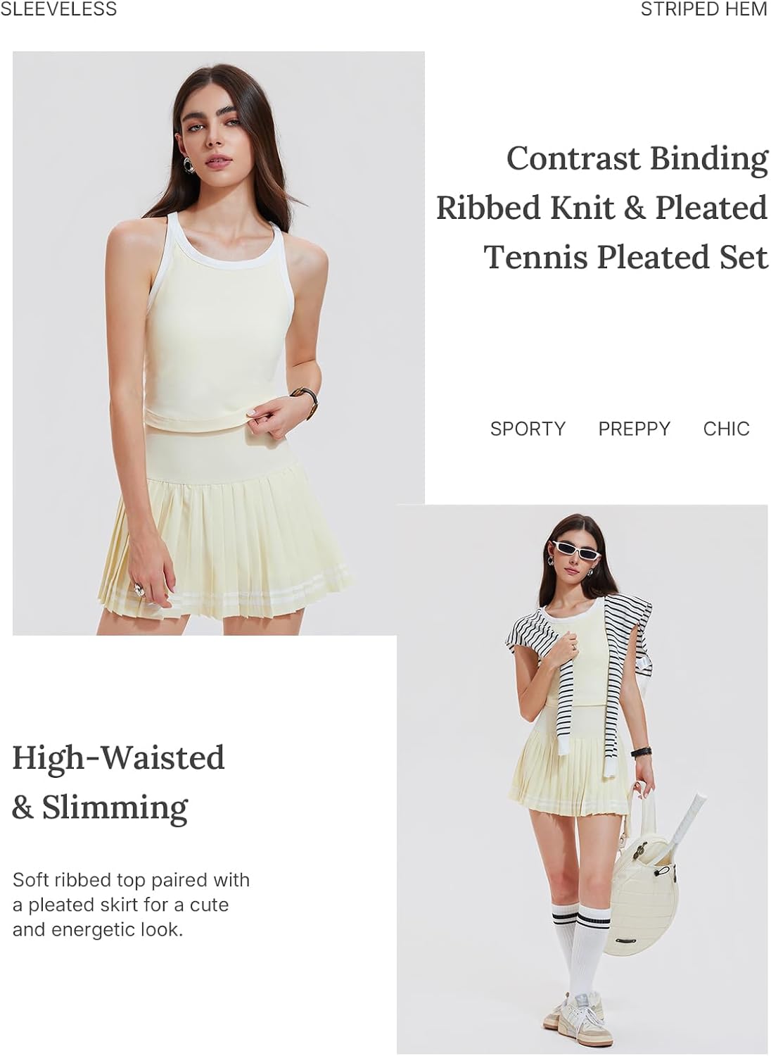 Tennis Skirt Set for Women 2 Piece Racerback Tank Top Golf Dress Activewear for Outfit Pickleball Athletic Workout