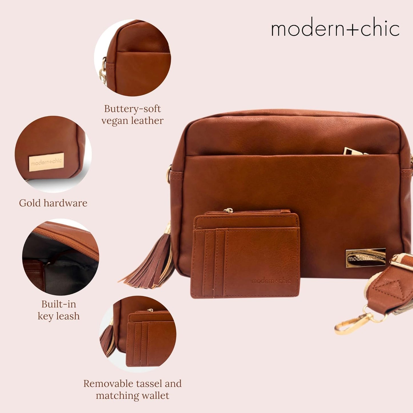 Small Vegan Leather Crossbody Purse for Women with Adjustable Strap and Matching Wallet