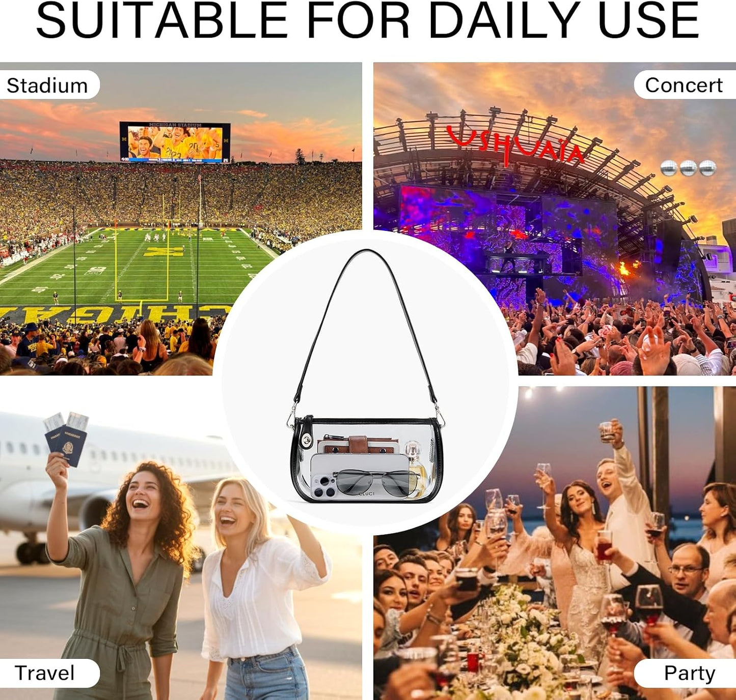 Clear Purse Crossbody Bag for Women - Transparent Shoulder Bag for Concerts and Sports Events