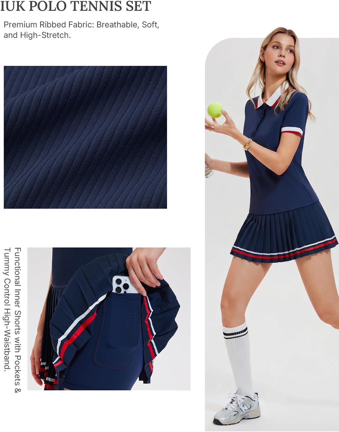 Women's 2 Piece Tennis Skirt Set - Pleated Polo Skort with Pockets for Golf and Pickleball