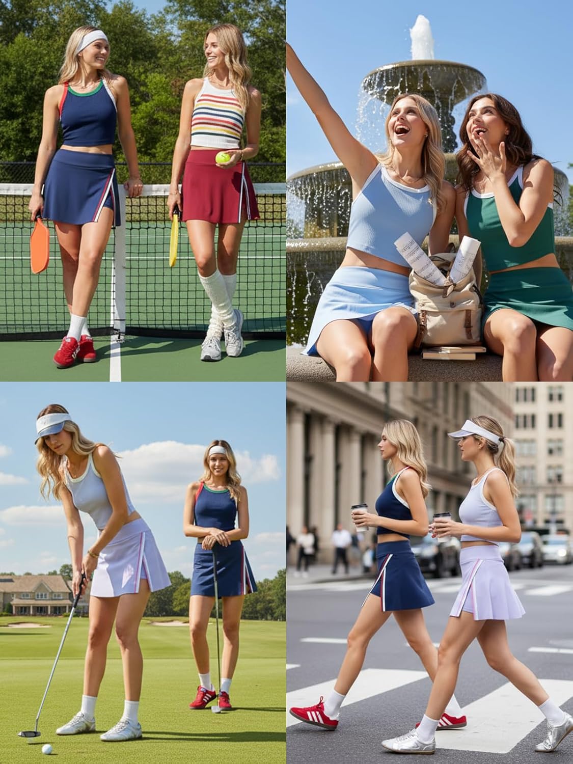 Women's 2 Piece Tennis Skirt Set - Side Slit Skort with 4 Pockets & Padded Racerback Crop Top