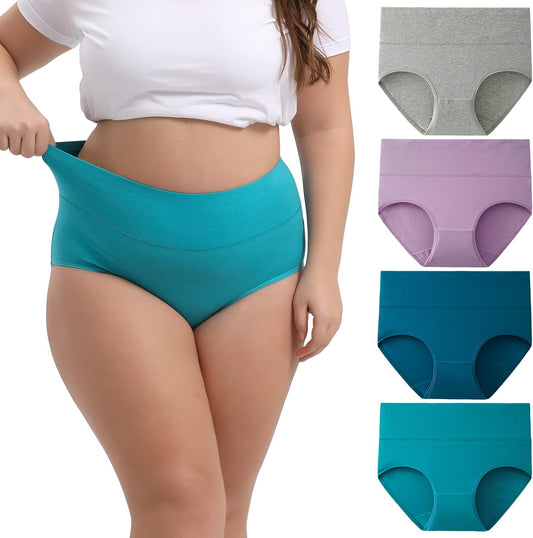 Women's Plus Size XL-6XL Cotton Underwear High Waisted Briefs Panties 4-Pack