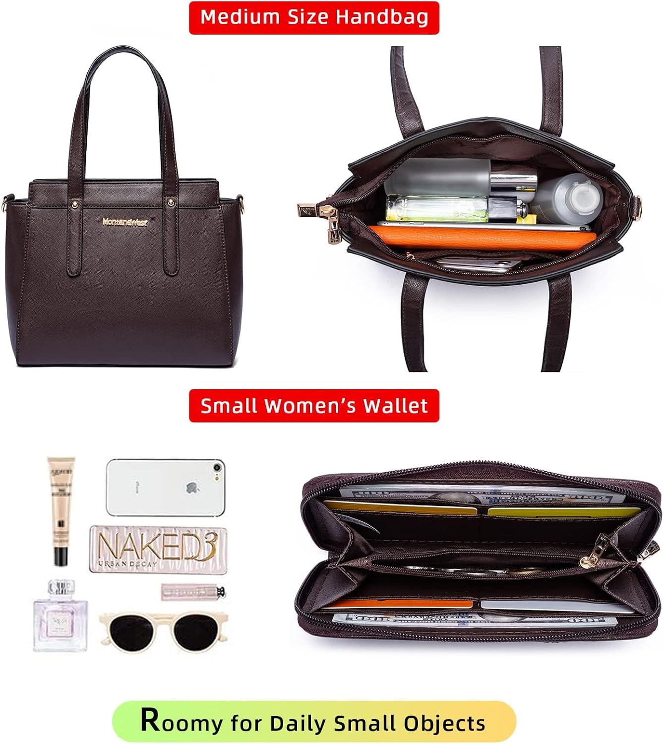 3PCS Purses for Women Set - Tote Bag, Shoulder Satchel, and Matching Wallet