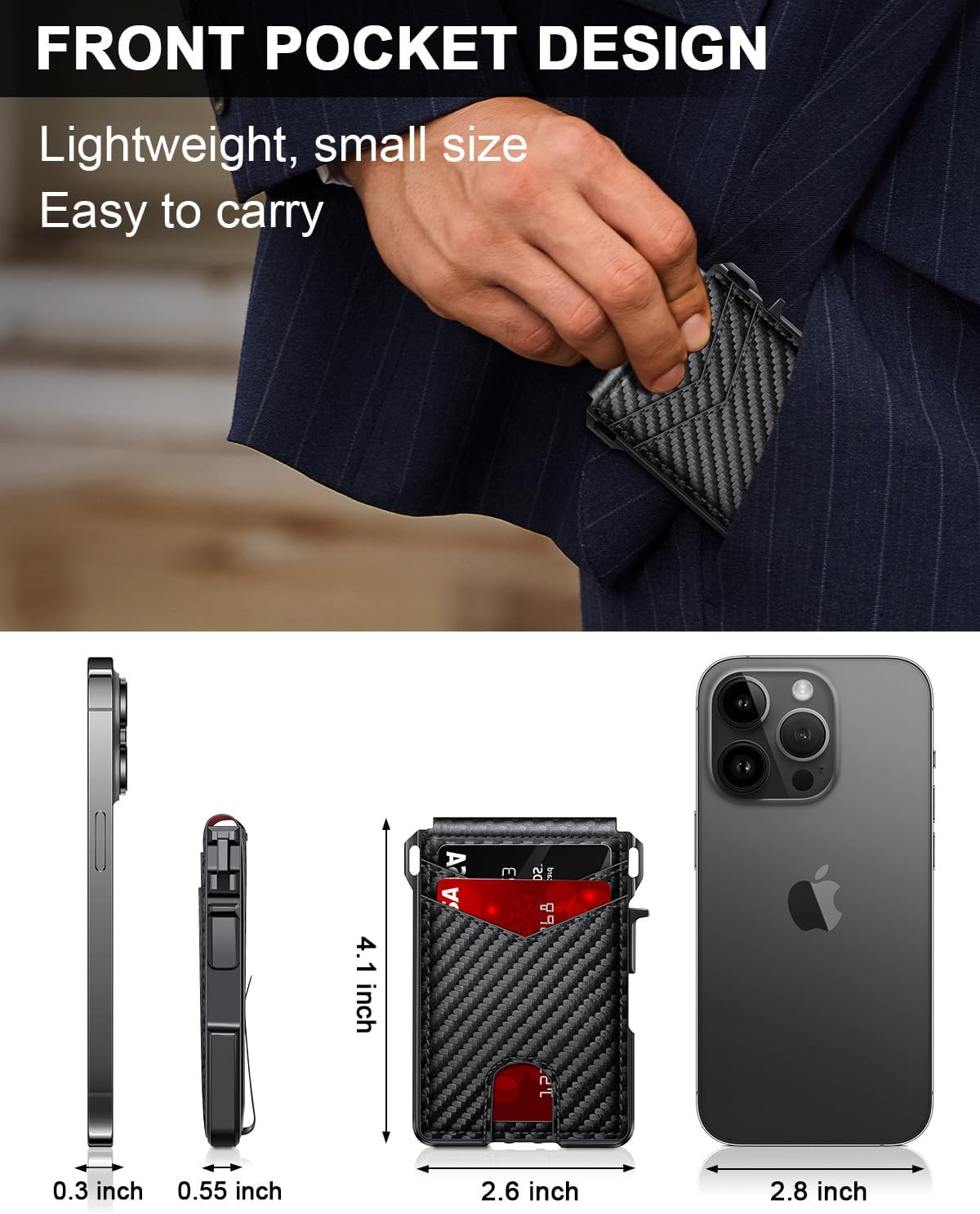 Minimalist Slim Wallet for Men - RFID Blocking Pop Up Card Holder with Money Clip & ID Window