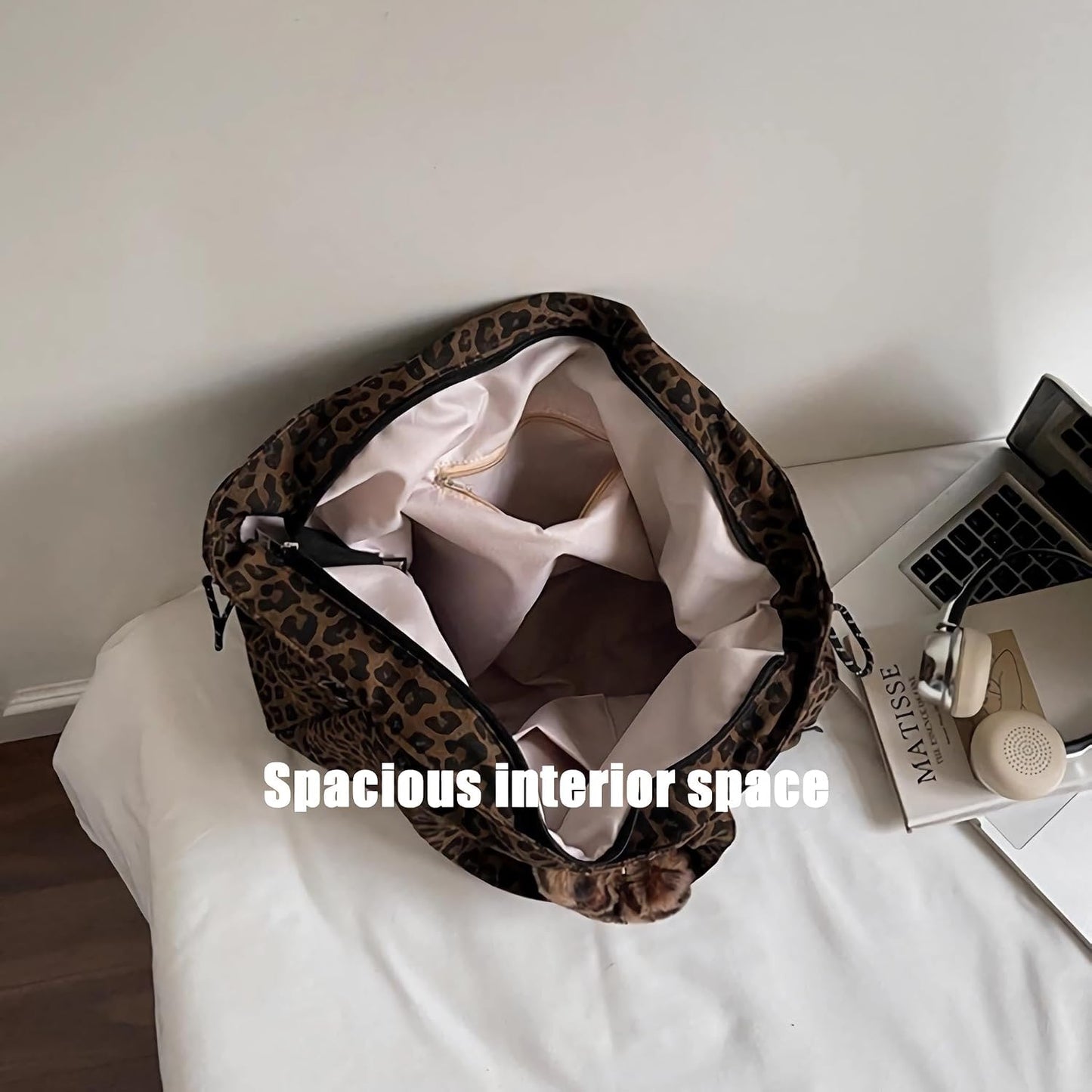 Leopard Print Tote Bag for Women, Y2K Animal Print Purse with Zipper and Pockets