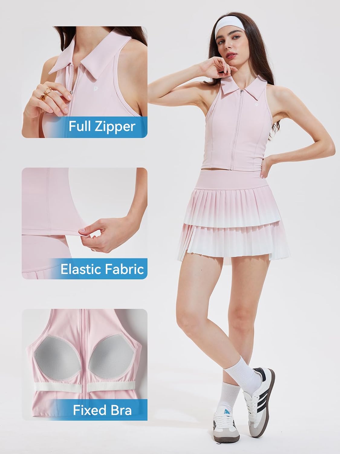 Tennis Skirt Set for Women Two Piece Golf Pickleball Outfits Double Ruffle Pleated Athletic Skirts Sets with Pockets