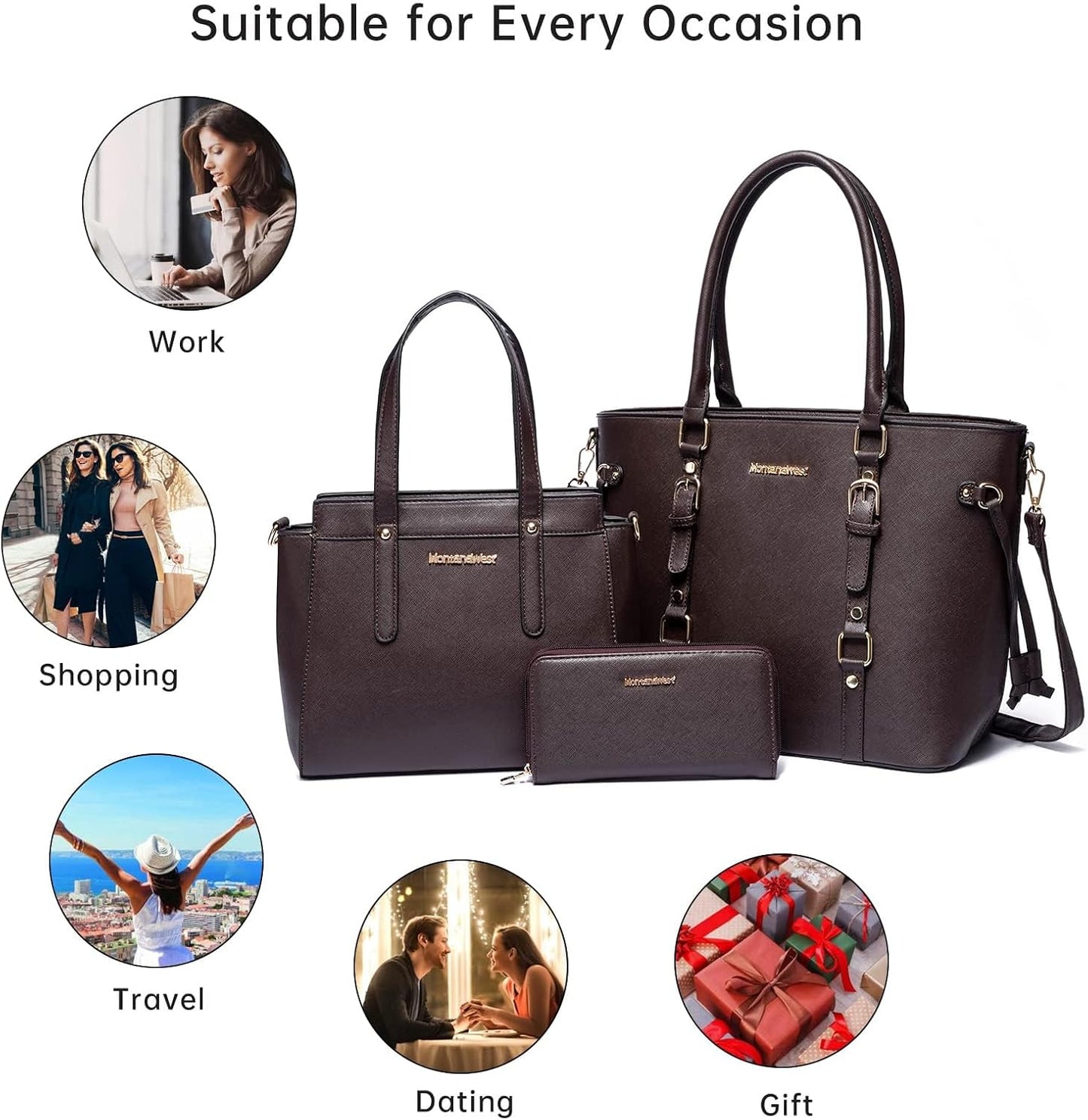 3PCS Purses for Women Set - Tote Bag, Shoulder Satchel, and Matching Wallet