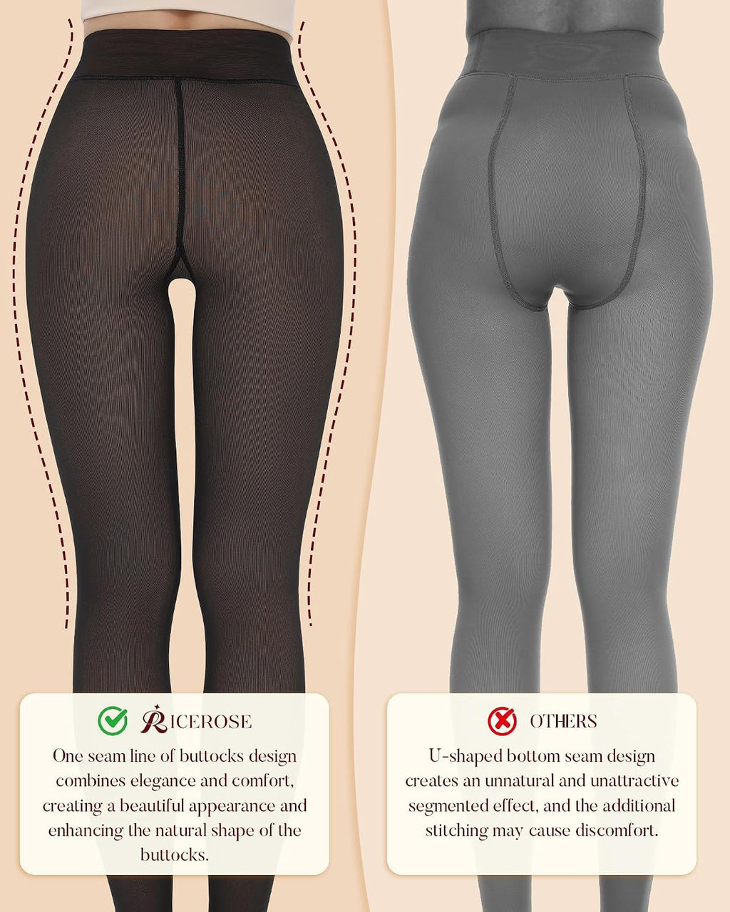 2 Pairs Fleece Lined Thermal Tights for Women - Warm Sheer Leggings for Winter