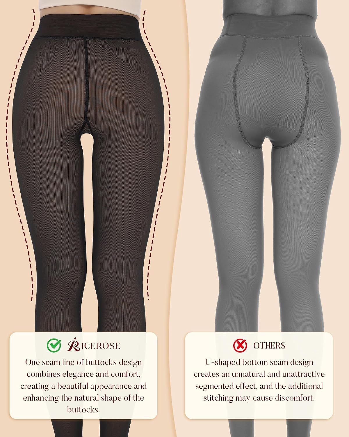 2 Pairs Fleece Lined Thermal Tights for Women - Warm Sheer Leggings for Winter