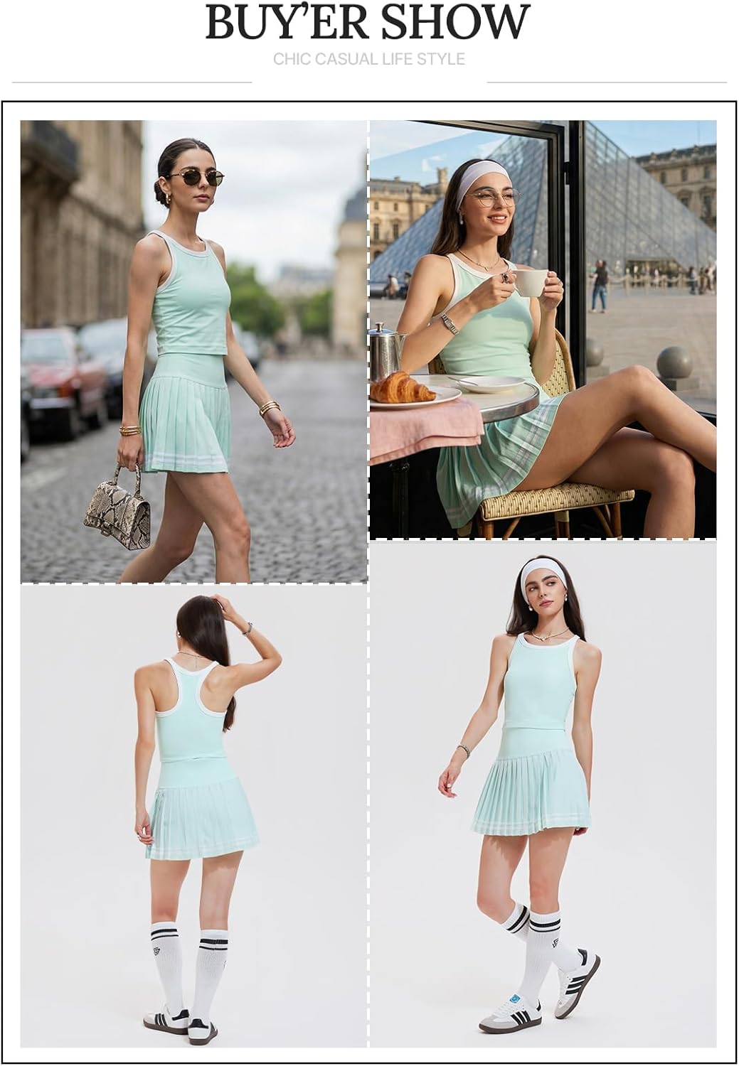 Women's 2 Piece Tennis Skirt Set - Racerback Tank Top and Athletic Golf Dress for Pickleball