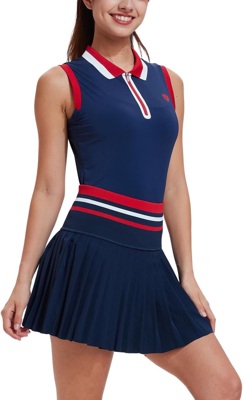 Tennis Skirt Sets for Women Color Block Golf Polo Two Piece Skirt Set Women 2 Piece Outfits with Shorts