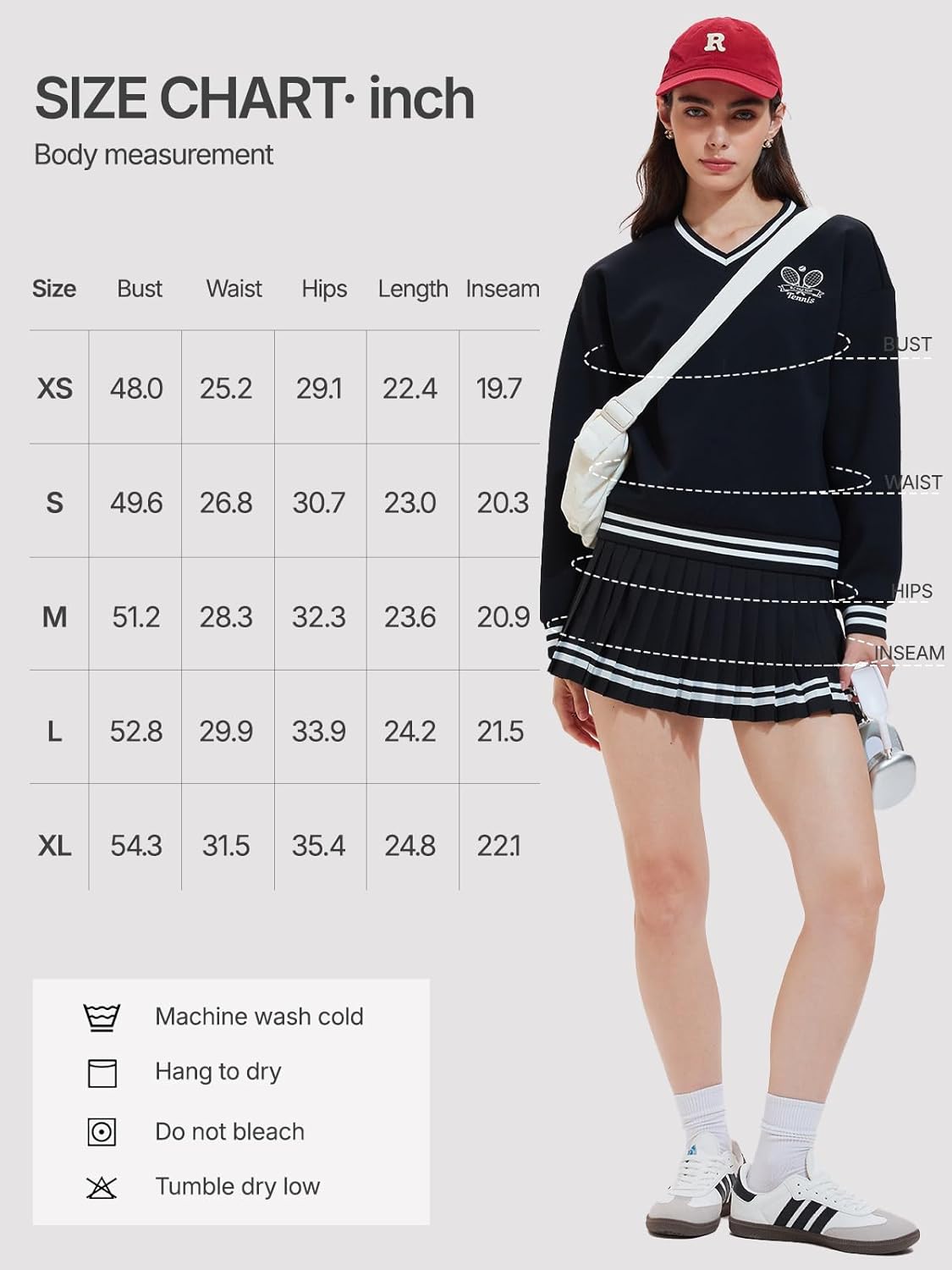 Women's Long Sleeve Tennis Skirt Set - 2 Piece Golf Outfit with V-Neck Sweater & Skort