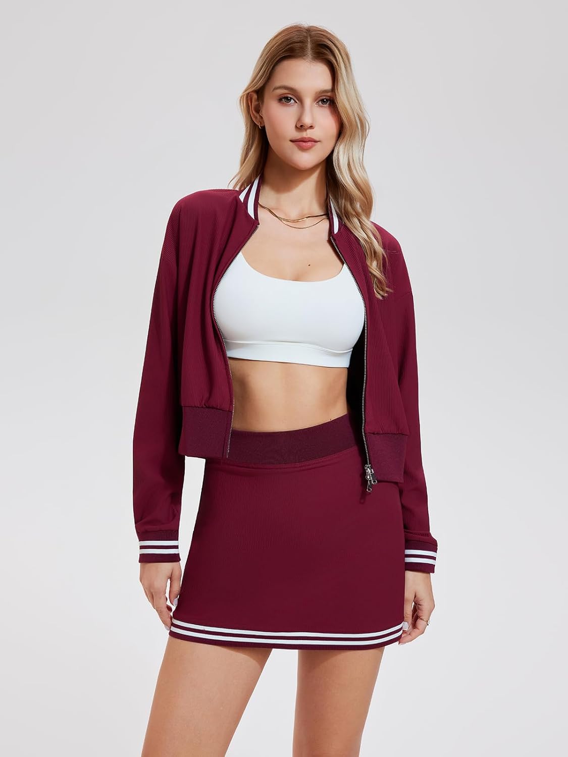 Women’s 2 Piece Tennis Skirt Tracksuit Set, Y2K Jacket & Mini Skirt Skort Athletic Outfit
