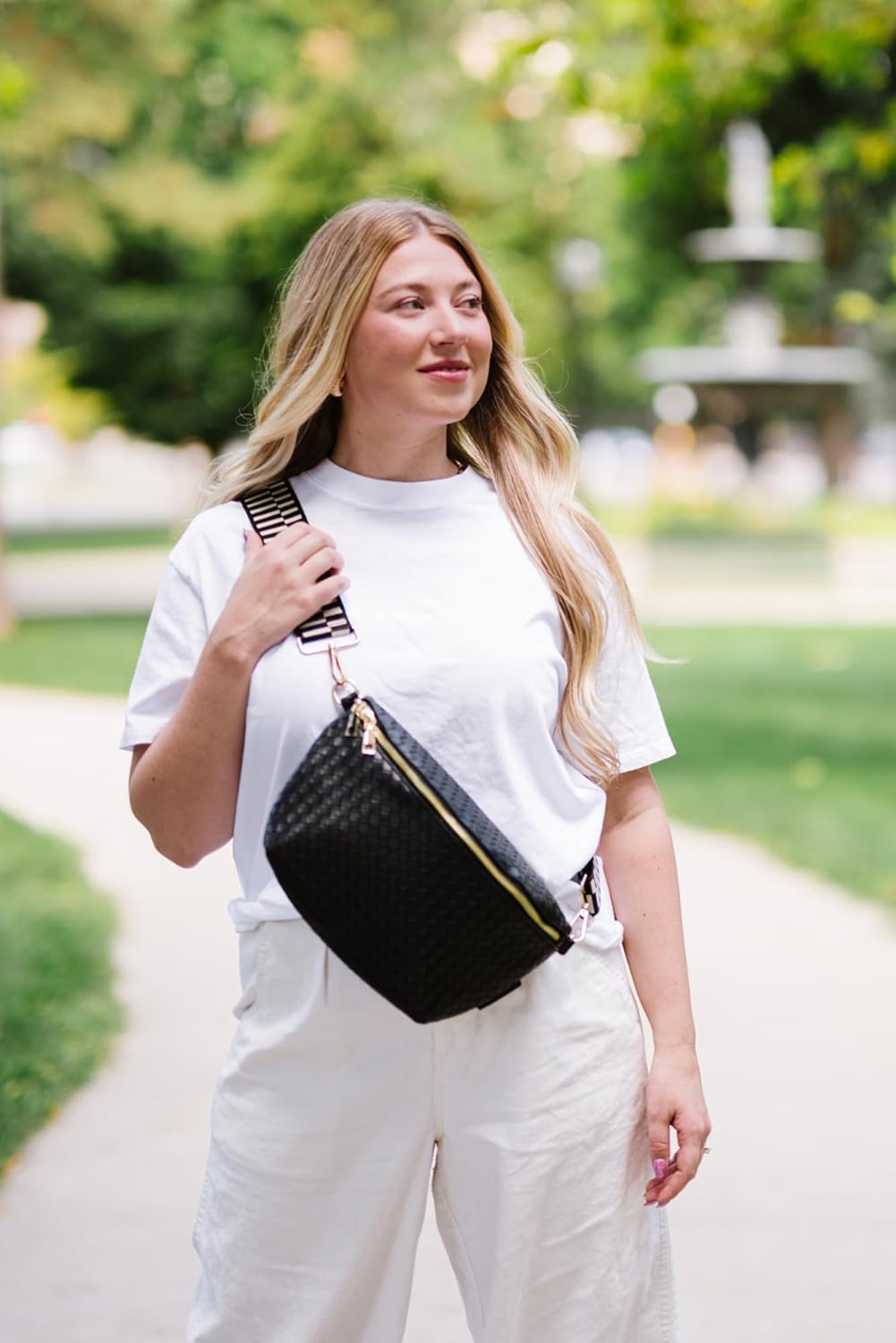 Woven Crossbody Bag for Women - Vegan Leather Purse with Adjustable Strap, Lightweight Pressed Design