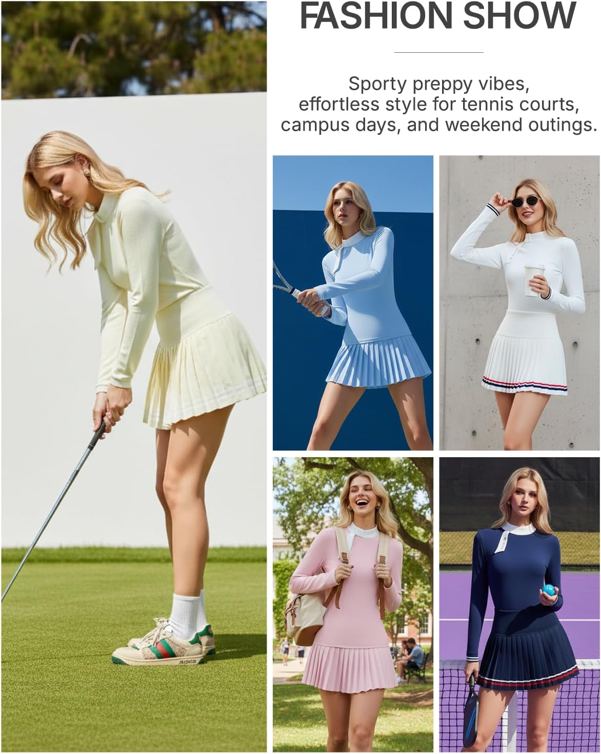 Women's 2 Piece Tennis Skirt Set - Zip Back Top & Pleated Skort with Pockets