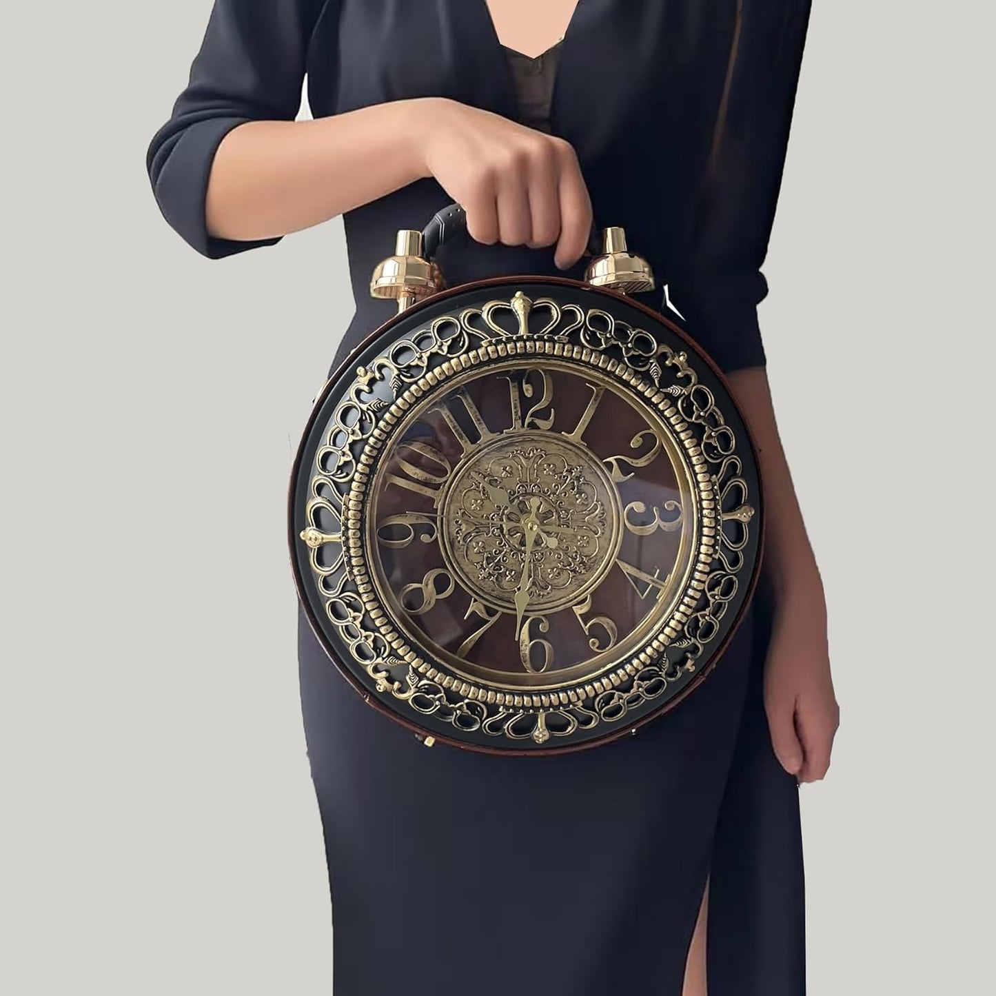 Retro Clock Shaped Crossbody Purse - Vintage Steampunk Shoulder Bag for Women
