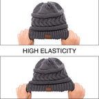 2 Pack Ponytail Beanie for Women, Winter Warm Soft Stretch Cable Knit Messy High Bun Hat