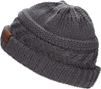 2 Pack Ponytail Beanie for Women, Winter Warm Soft Stretch Cable Knit Messy High Bun Hat
