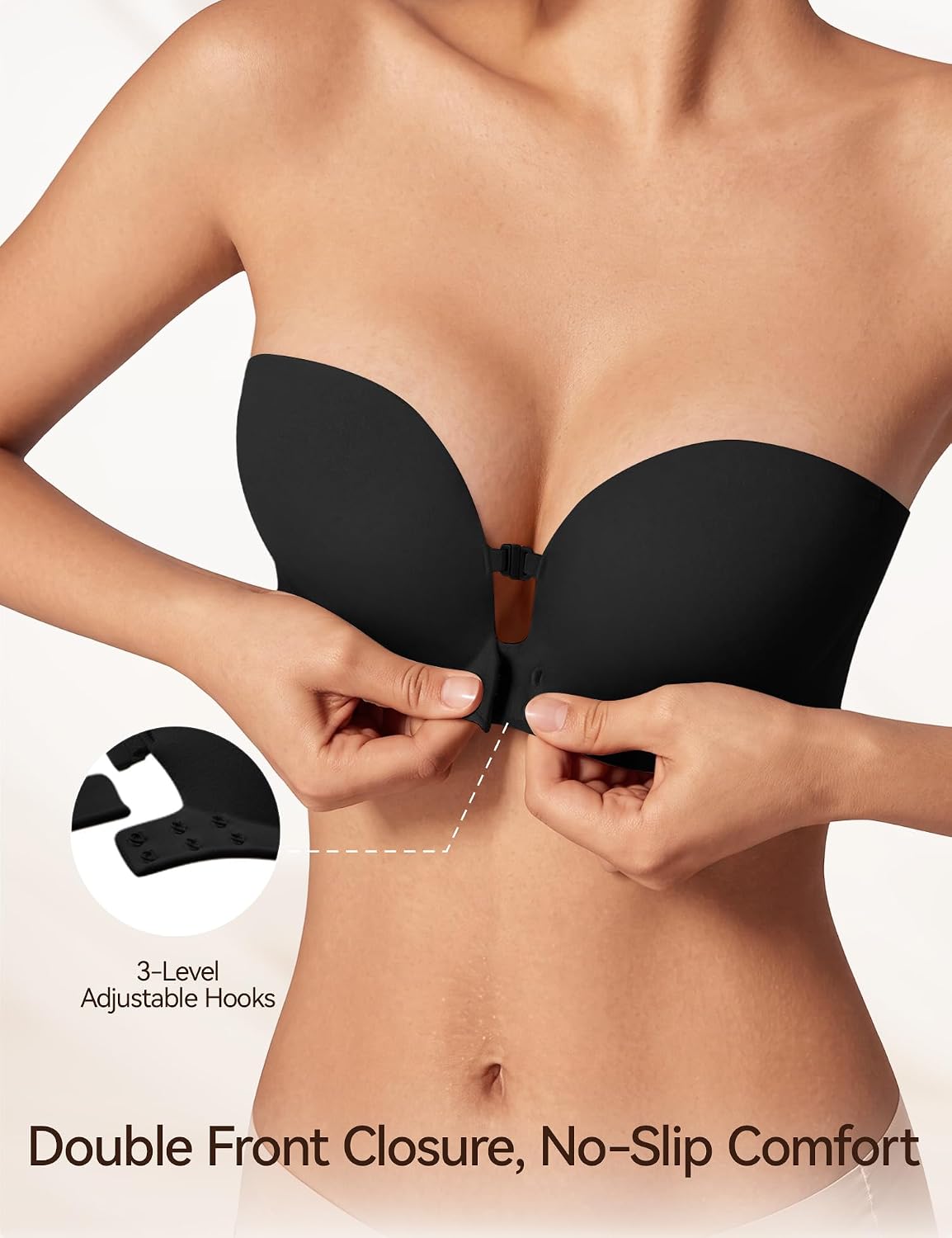 Strapless Front Closure Push Up Bra — Stay-Put, Wireless & Seamless