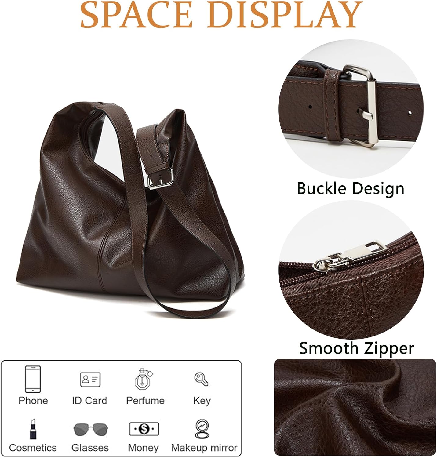 Large Hobo Bag for Women - Vegan Leather Slouchy Shoulder Handbag and Travel Tote